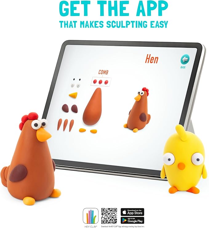 HEY CLAY Colorful Modeling Air Dry Clay for Kids 6 cans with Fun Interactive Instructions App - Kids Activities Age 3+ (Farm Birds: Duck, Goose, Hen)