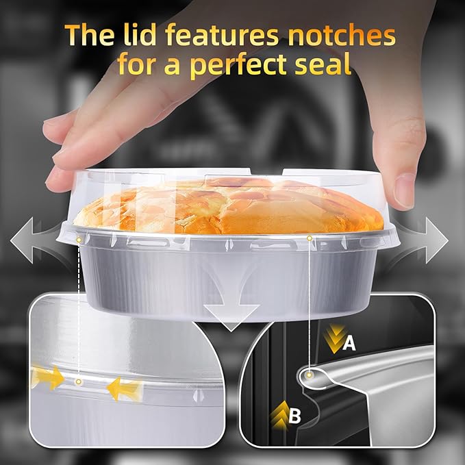 Beasea Mini Pie Tins with Lids, 20 Pack 4 Inch 8oz Disposable Creme Brulee Ramekins Silver Mini Small Aluminum Foil Pie Tart Cake Baking Pans Individual Round Containers Oven Safe for Baking