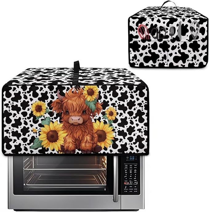 Countertop Convection Oven Cover Dust Protection Air Fryer Toaster Oven Covers for Home Kitchen Decorations 14.5 x 18.5 x 9 Inches, S, Sunflower Highland Cow Print