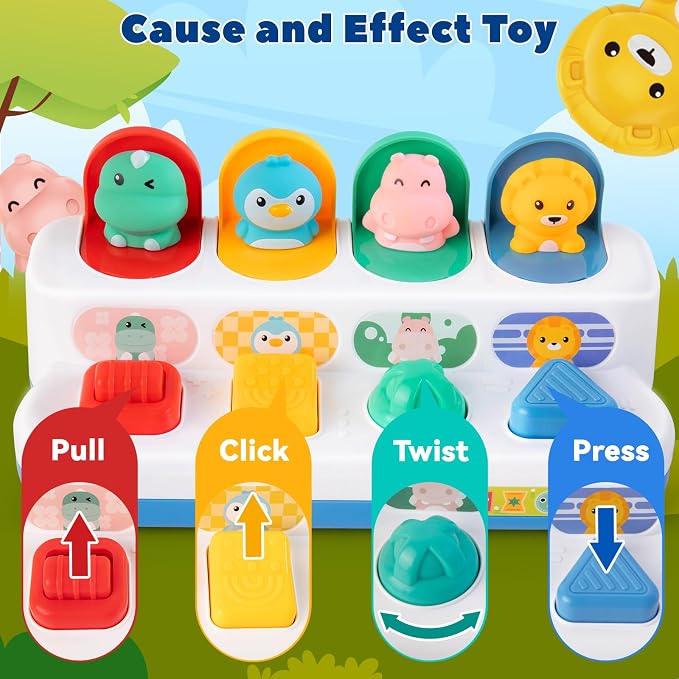 Montessori Cause and Effect Toy 6-12 Months, Baby Push Button Pop Up Animal Toy, Interactive Sensory Toys for Toddlers 1 2 3, Developmental Educational Toy for Boys Girls 9 10 11 Months