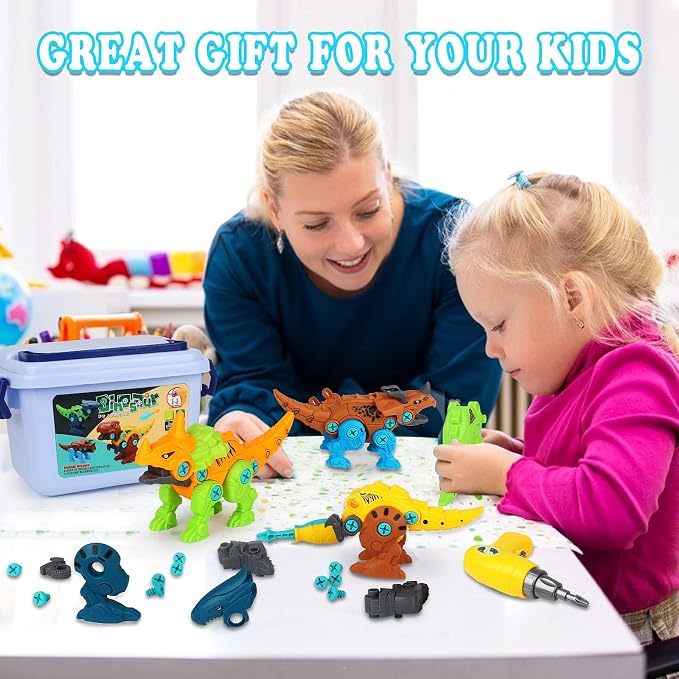Elitoky Dinosaur Toys, Take Apart Dinosaur Toys for Kids, Educational Construction Building Sets with Electric Drill Storage Box - Birthday Gifts for Toddlers Boys Girls Age 3 4 5 6 7 8 Year Old