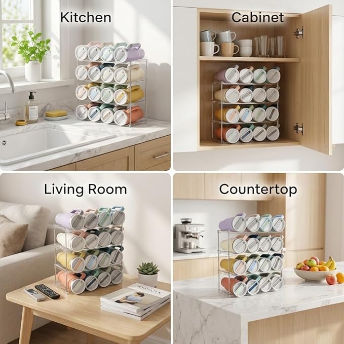 Stackable Water Bottle Organizer for Stanley 40 oz Tumbler, Larger Water Bottle Holder for Kitchen Cabinet, Pantry Organizers and Storage for Stanley Cup and Tumbler Organizer, Hold 16 Bottles