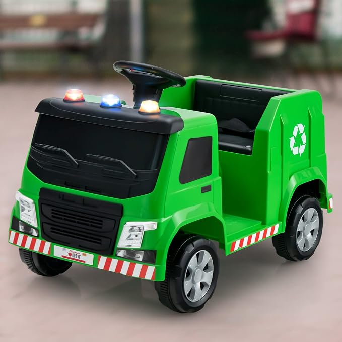 Costzon Ride on Car, 12V Battery Powered Recycling Garbage Truck w/Remote Control, Warning Lights, Music, Horn, 6 Recycling Accessories, Ride on Truck Toy for Kids 3-8 Years Old (Green)