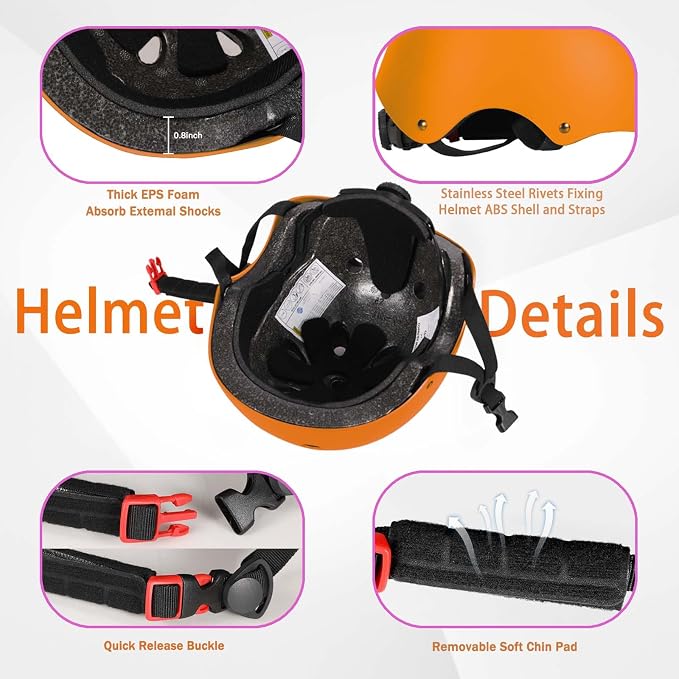 Kids Bike Helmet Set Adjustable Helmet for Ages 3-15 Kids Toddler Boys Girls Youth, Multi-Sport Bicycle Skateboarding Football Rollerskating Scooter Rollerblade Balance Bike Helmets