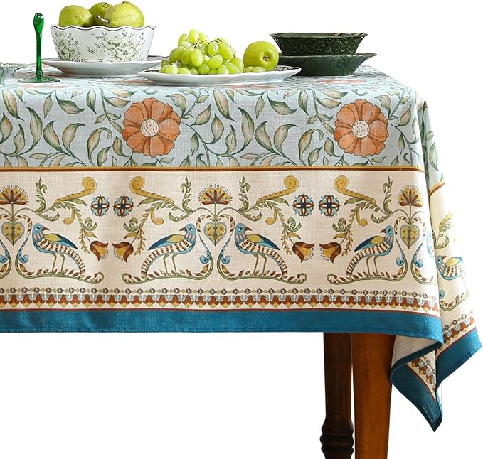 patdrea Designer French Linen Tablecloth Rectangle for Tables,Italian Floral Tablecloth,Provencal Country Tablecloths,FlowerBlue Pattern Table Cover for Kitchen Dining,Christmas,55"x79"