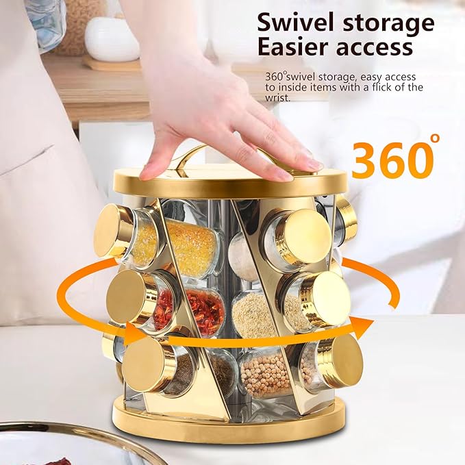 Portable Stainless Steel Spice Rack with 16 Spice Jars Included Revolving Spice Organizer for Kitchen Tower Storage Rack for Spices and Seasoning Silver