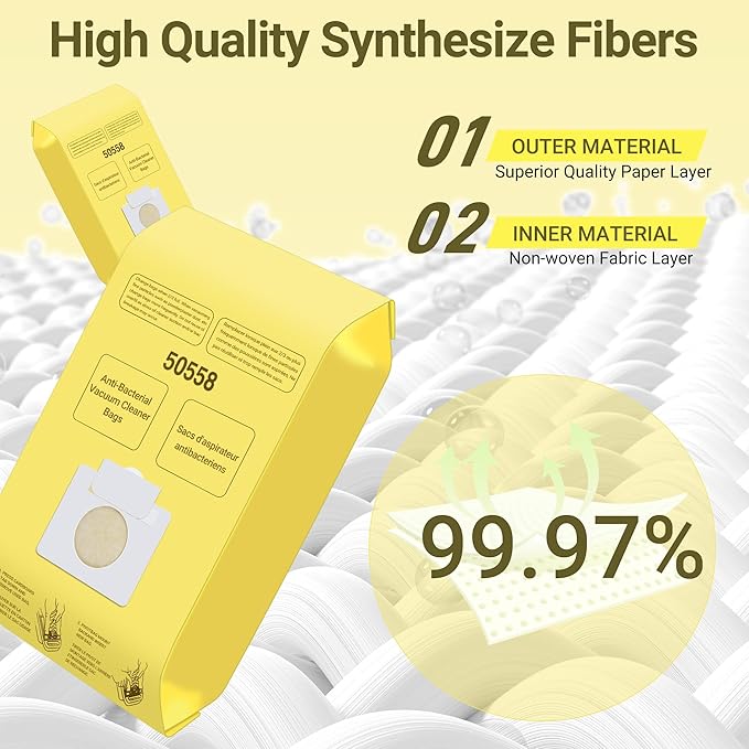 50558 Canister Vacuum Bags Replacement for Kenmore Canister Type C/Q 5055, 50555, 50557, 50558 and Pana·sonic Type C-5, C-18, 200 Series, 400 Series, 600 Series, 800 Seires Vacuum - 12 Pack