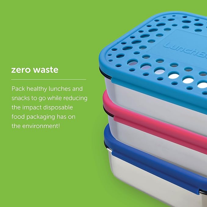 LunchBots Medium Trio II Snack Container - Divided Stainless Steel Food Container - Three Sections for Snacks On the Go - Eco-Friendly, Dishwasher Safe, BPA-Free - Stainless Lid - Green Dots