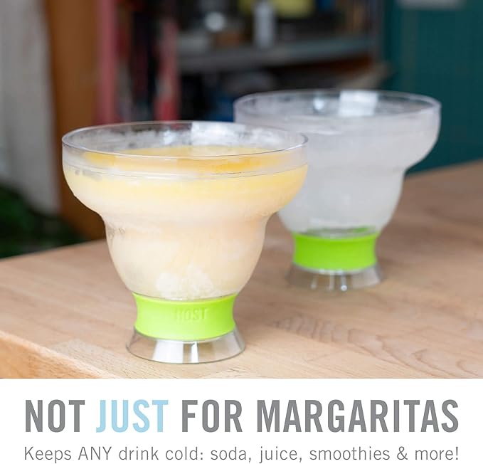 HOST FREEZE Margarita Cocktail Glasses, Frozen Cup Double Wall Insulated Daiquiri Plastic Tumblers Set Fun Tequila Drinking Cups Grey Set of 2