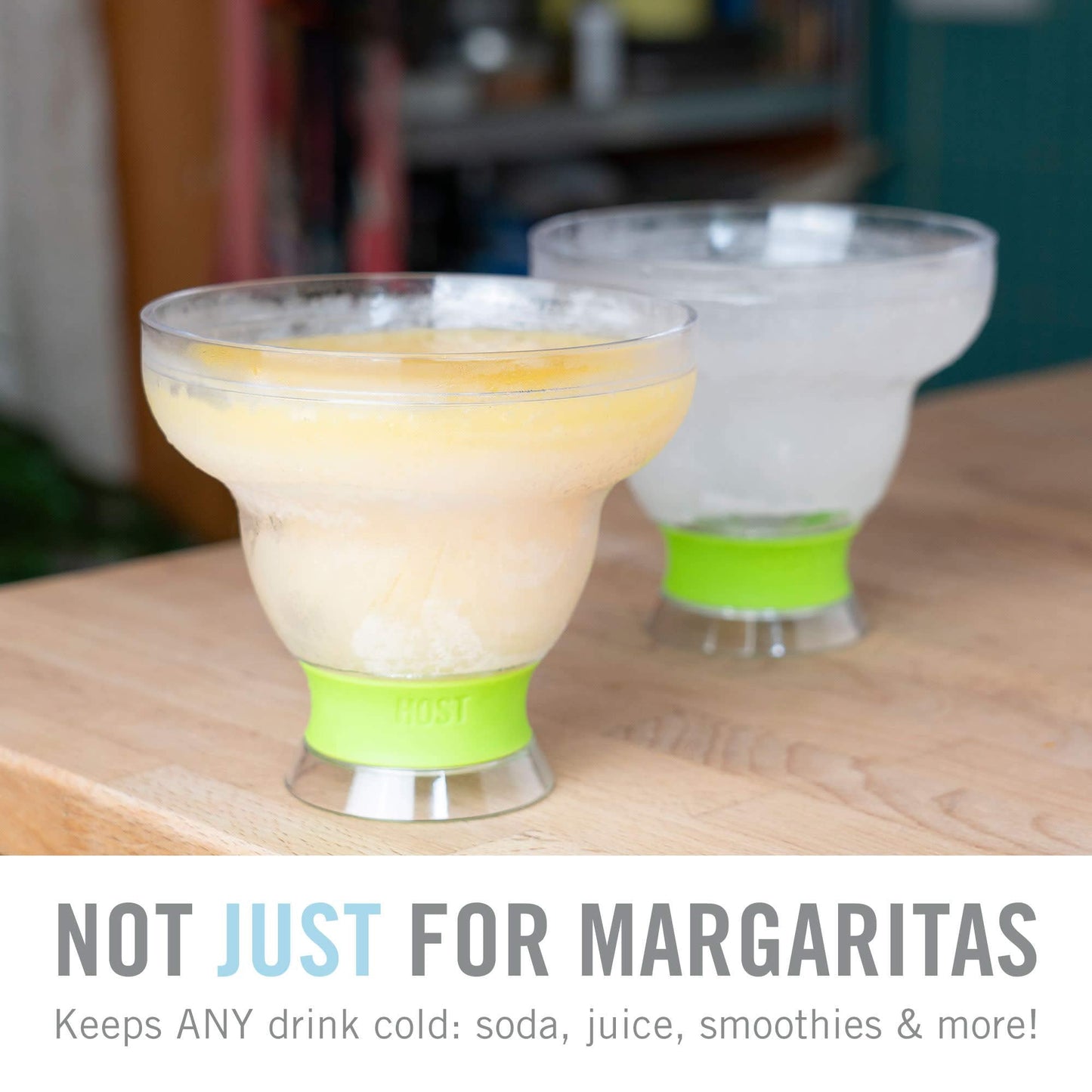 HOST FREEZE Margarita Glasses, Stemless Frozen Cocktail Cup, Double Wall Insulated Daiquiri Plastic Tumblers, Tequila Drinking Gift Green Set of 2