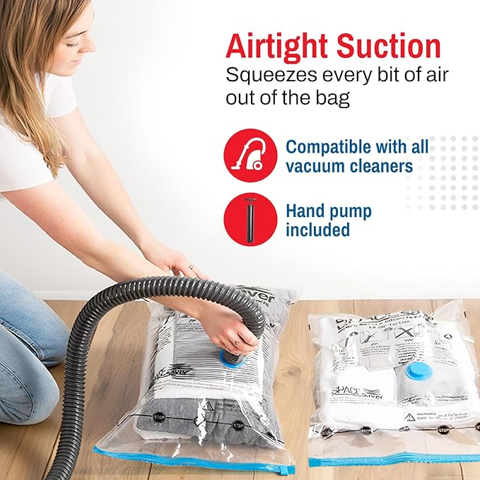 Spacesaver 8 Pack Jumbo Vacuum Storage Bags for Blankets & Clothes – Jumbo Vacuum Sealed Compression Bags with Hand Pump – Space Saver Storage Bags for Bedding, Moving, Travel & Organization