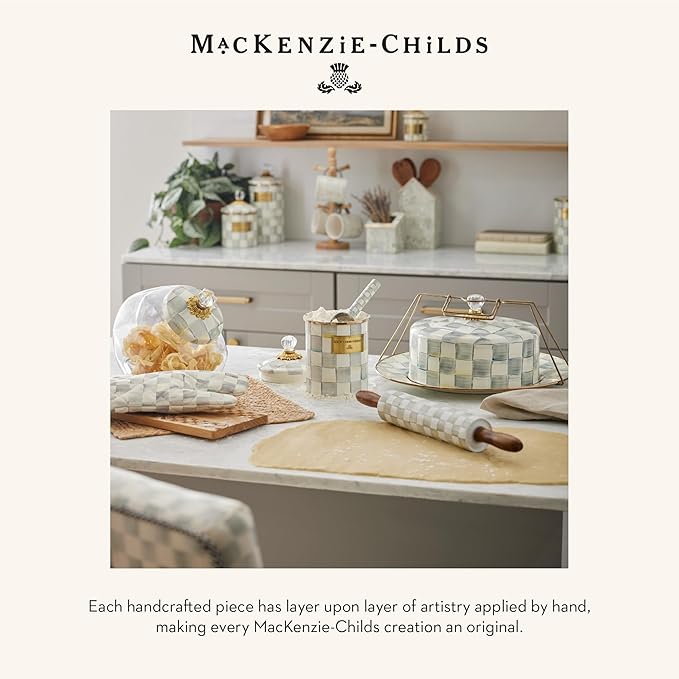 MACKENZIE-CHILDS Enamel Serving Platter, Decorative Serving Platter for Food, 16 Inches, Gray-and-White Sterling Check
