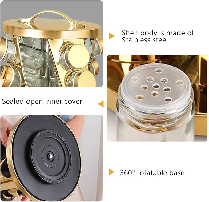 Portable Stainless Steel Spice Rack with 16 Spice Jars Included Revolving Spice Organizer for Kitchen Tower Storage Rack for Spices and Seasoning Silver
