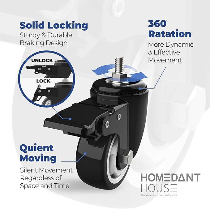 HOMEDANT House 5-Tier Metal Rolling Cart Shelf Rack Casters Heavy Duty Laminated Wheel Shelving Unit Adjustable Utility Storage Shelves Organizer Shelf Kitchen Garage 36.2" W x 16.5" D x 69.5" H 3Pack