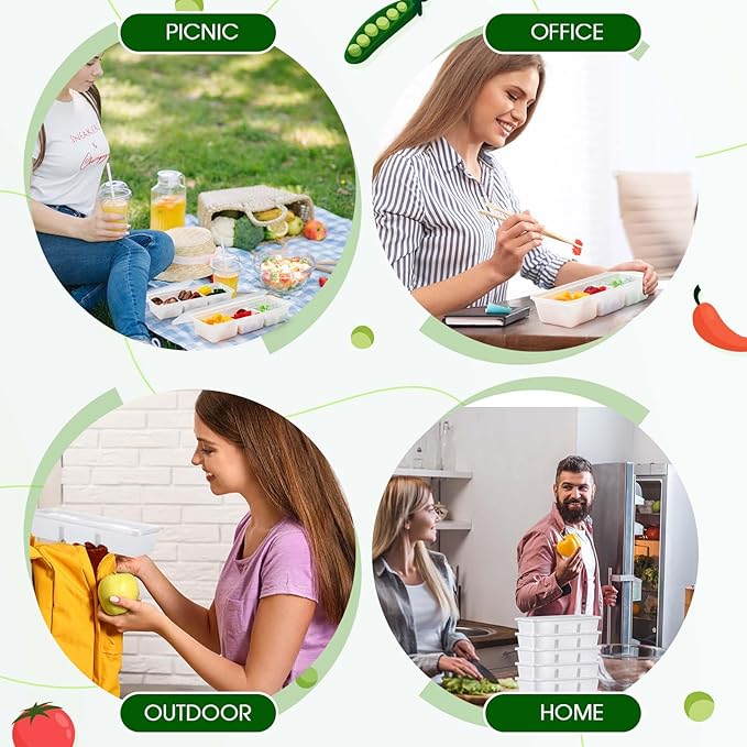 Hushee 10 Pack 17 oz Small Meal Prep Containers with 3 Compartments Snack Containers with Lid Disposable Plastic Bento Box Travel Lunch Food Boxes Stackable for Office Picnic (White)