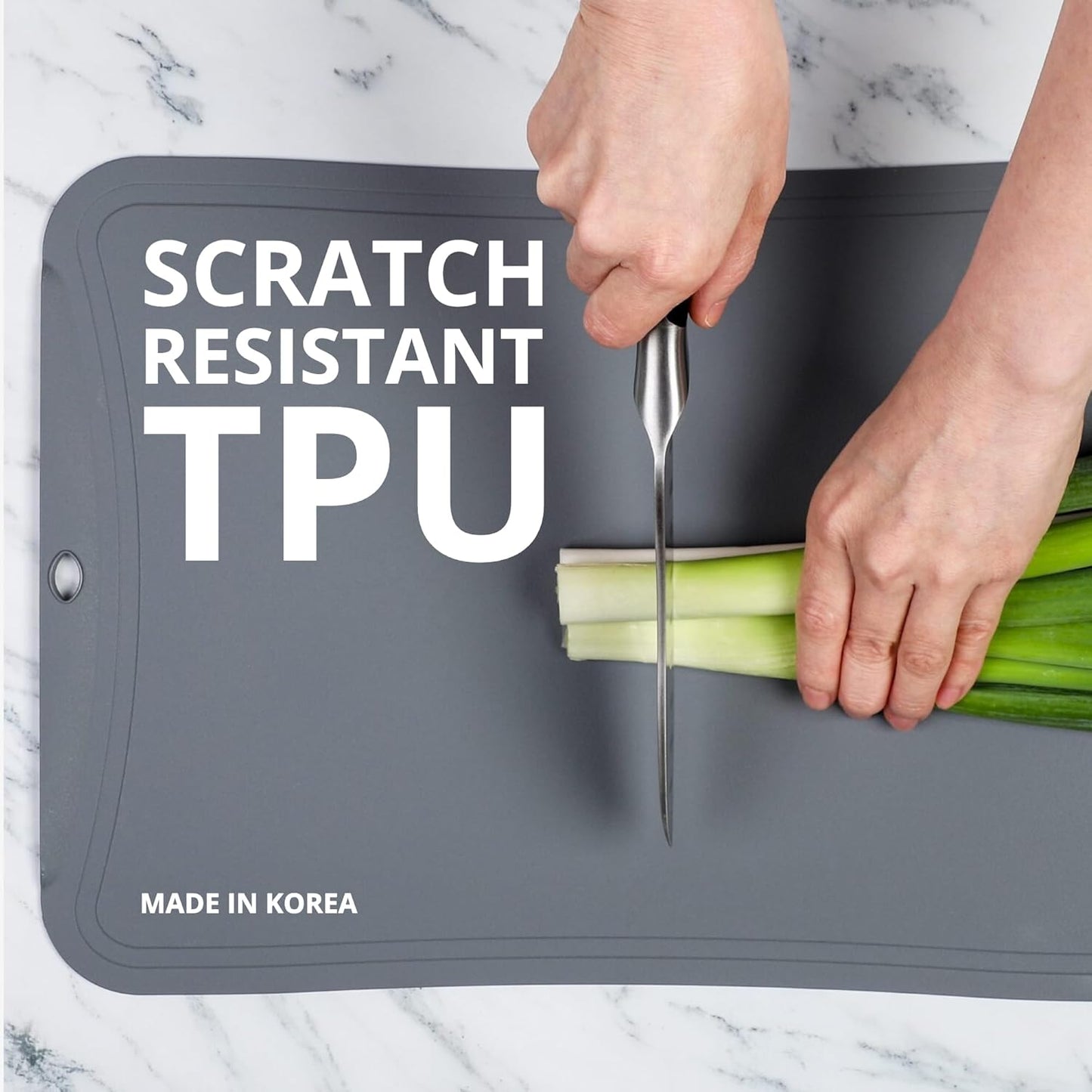 Blue Ginkgo TPU Cutting Mat [Medium] – Korean-Made Flexible, Knife-Friendly, Durable Kitchen Cutting Board (Dark Gray)