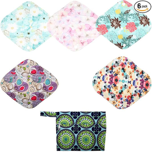 5 Small Panty Liners 1 Wet Bag Cloth Menstrual Pads Reusable Washable (Peacock, S Panty Liners)