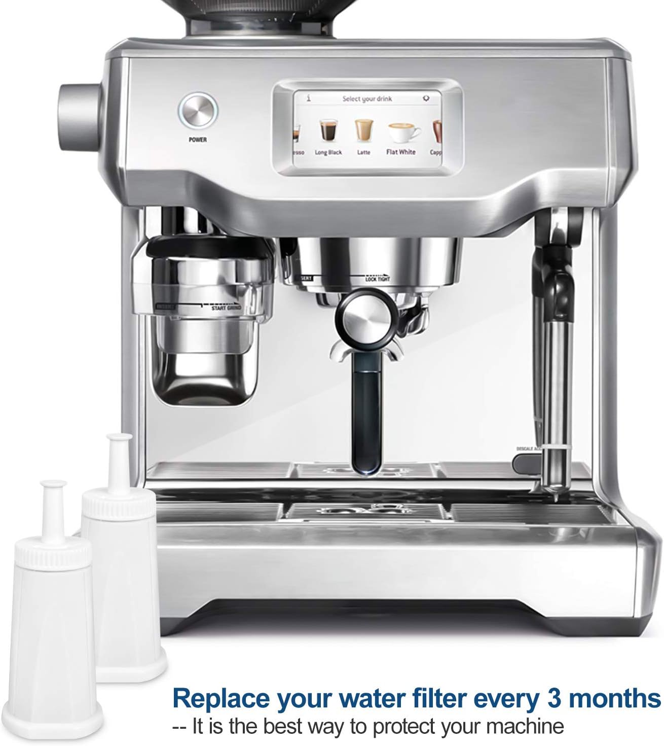 Filter - Replacement Water Filter Compatible with Breville Sage Claro Swiss For Oracle, Barista & Bambino - Compare to Part #BES008WHT0NUC1.(Pack of 2) (2) (2)