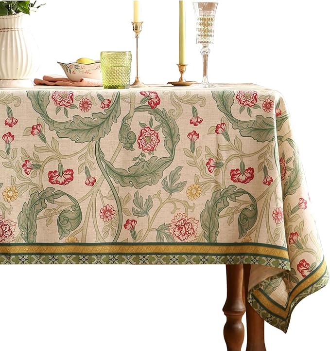 patdrea Designer Green Small Tablecloth for Rectangle Table,Vintage Linen Leaves Pattern Breathable Table Cloth,Floral Decor Cover for Kitchen Dining Christmas,Thanksgiving,55"x71"-Cecilia a