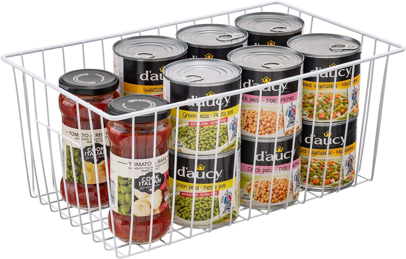 16Lx12Wx6H inch Wider Freezer Organizer Baskets Container, Refrigerator Metal Wire Storage Bins with Handles for Kitchen, Pantry, Cabinet, Closets - Pearl White(3 Packs)