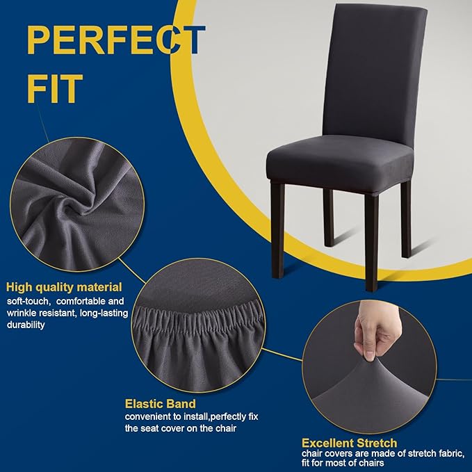 Chair Covers, Stretch Kitchen Dining Room Chair Covers Set of 6, Removable Washable Dining Chair Slipcovers for Home, Hotel, Banque