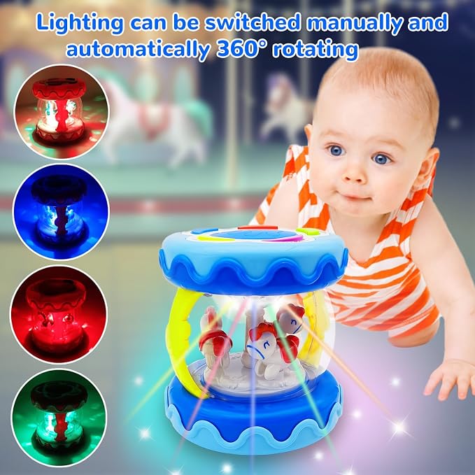 Baby Girl Toys Hand Drum Baby Rotating Musical Light Up Sensory Activity Crawling Toys 2 3+ Year Old Infant Girls Toy Gifts (Blue)