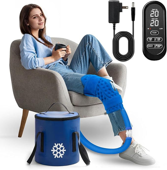 Cold Therapy Machine, Ice Machine for Knee Care After-Surgery, Knee Replacement Recovery Equipment Aids Pack, Cryotherapy System w/Compression Wrap Pad for Ankle, Foot, ACL Relief