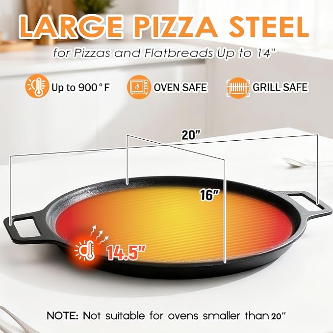 Laser-etched Nonstick Pizza Steel, 3-Layer Hybrid Steel Pizza Pan with Aluminum Core, Better Thermal Conductivity than Stone, Safe Up to 900°F, Food-grade Non-stick Oven Baking Pan, PTFE & PFAS Free