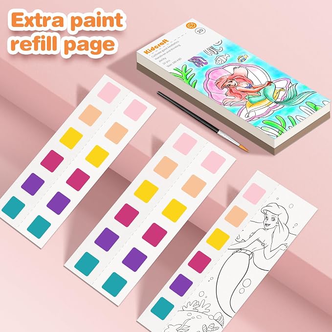 Paint with Water Coloring Books for Kids, Pocket Mess Free Watercolor Painting Kit, Water Color Paint Set Arts and Crafts Gift for Girls Ages 4 5 6 7 8+, Travel Activity Toy - Mermaid