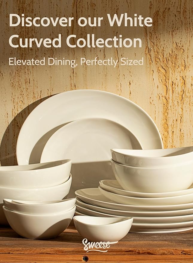 Sweese Porcelain Bowls Set of 4-18oz, 6 Inch, Versatile for Soup, Cereal, Fruit, Rice - Microwave, Dishwasher, Oven Safe, White