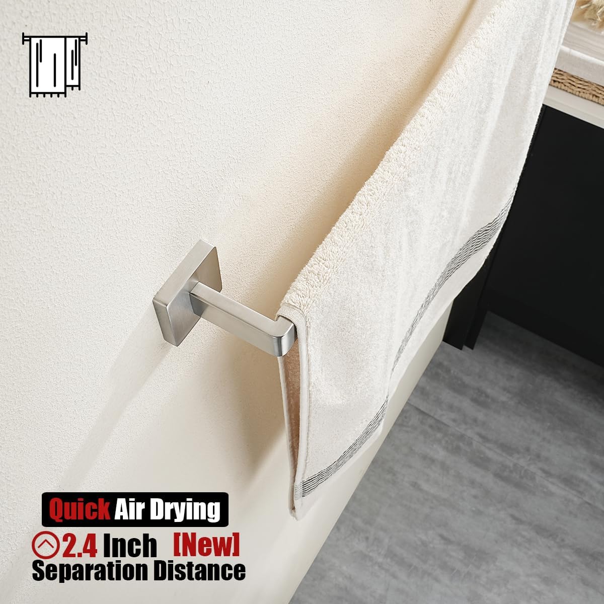 JQK Brushed Towel Bar, Rounded Edges 20.41 Inch Towel Rack, 304 Stainless Steel Bathroom Wall Mount, Useable Length 18 Inch, TB250L18-BN