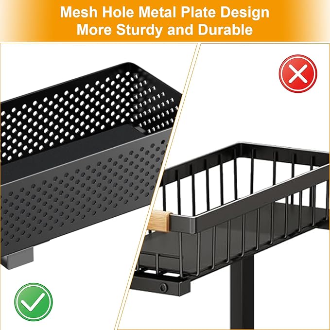 Under Sink Organizers and Storage,2 PACK 5 Height Adjustable Kitchen Cabinet Organizer,2 Tiers Pull Out Drawer Shelves Metal Slide Tray Organizer for Kitchen Bathroom