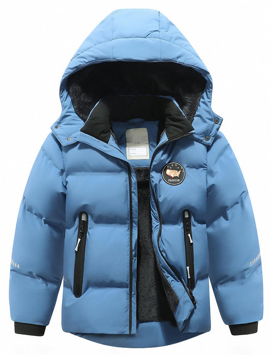 BYLESIN Kids Boy's Winter Coat Fleece Lined Waterproof Jacket Puffy Cotton Coat Thick Hooded Down Outdoor Coats