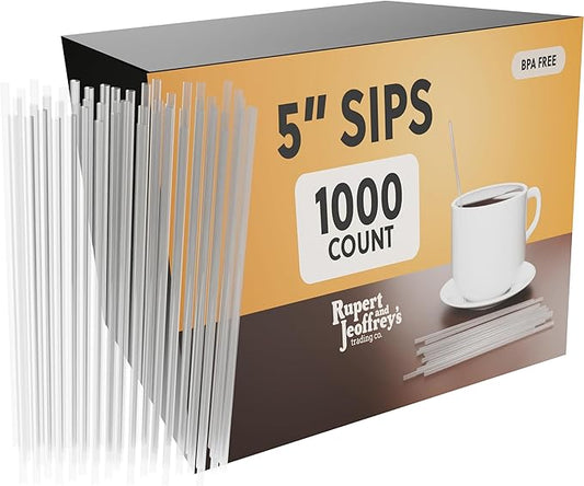 Disposable Plastic Coffee Stirrer Straw - 5 Inch Sip Stir Stick (Clear, 1000)