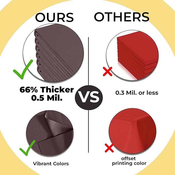 Exquisite 66% Thicker Premium Plastic Table Cloth Rectangle Table Cover 0.5 Mil 6 Pack Brown Table Cloth 54 Inch x 108 Inch Disposable Tablecloth Won't Tear Easily Like Cheap Thin Brands
