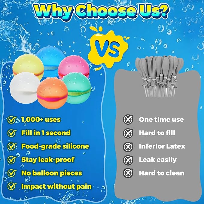 24 PCS Reusable Water Balloons, Magnetic Self-Sealing Refillable Water Bombs,Water Toys for Kids Outdoor Summer Pool Beach (24 PCS)