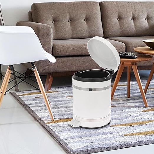 PRETYZOOM Step-on Trash Can with Lid 12l Round Roman Pattern Waste Container for Home Office Bathroom, Foot Pedal Rubbish Storage Bin with Removable Inner Bucket