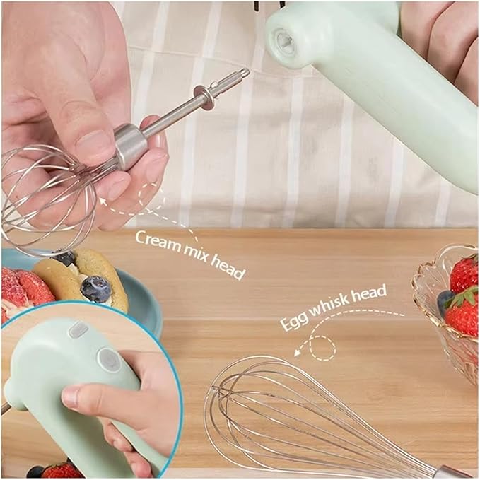 Portable Handheld Mixer, USB Electric Blender with 2 Mixing Heads - Wireless Rechargeable Food Mixer, Dough Stirrer, Eggbeater & Whisk for Kitchen, Baking, Cooking(WHITE)