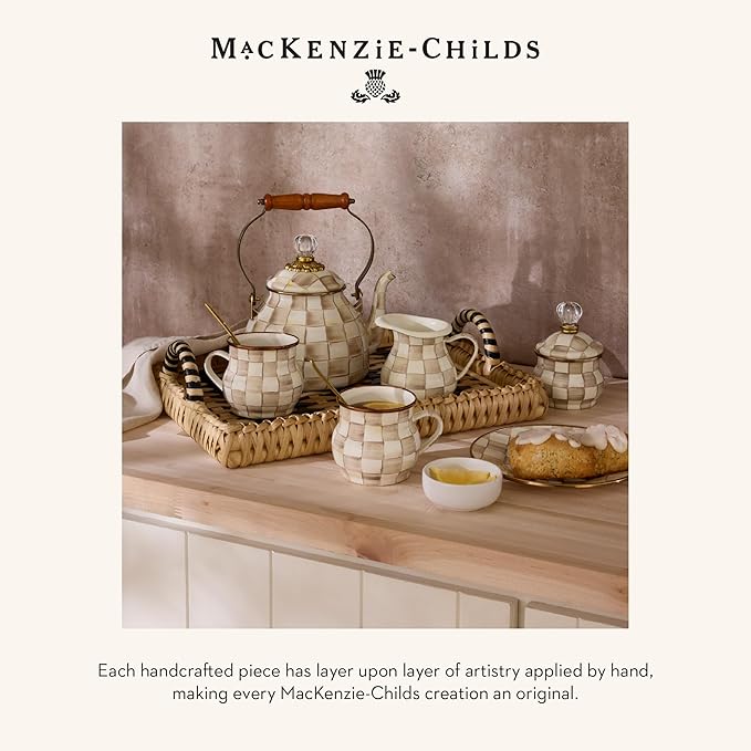 MACKENZIE-CHILDS Enamel Everyday Bowl, Serving Bowl for Entertaining, Small, Brown-and-White Mocha Check