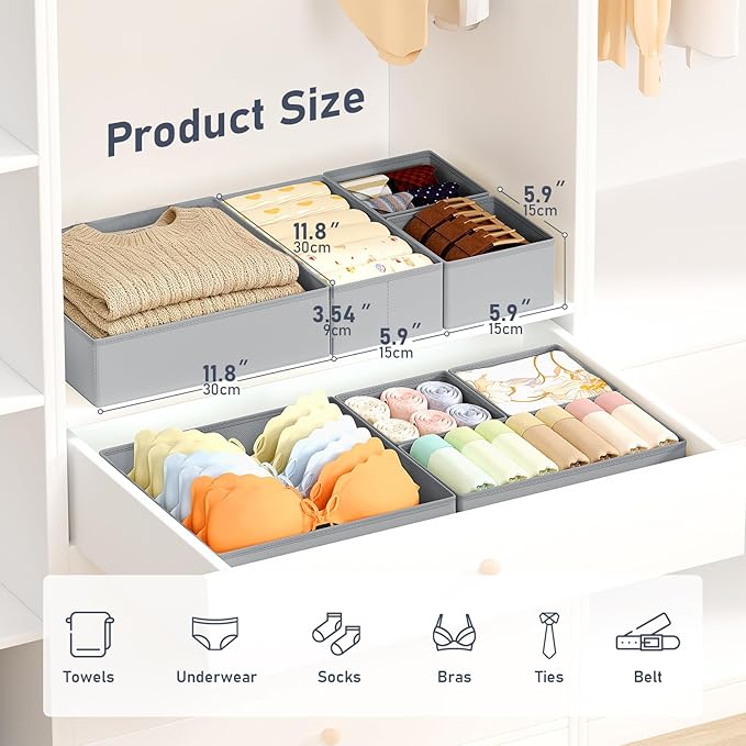 DIMJ Drawer Organizer Clothes 28 Pack - Foldable Baby Organizers and Storage & Closet Organizers for Bedroom, Closet - Nursery Organization Dresser Dividers for underwear, Sock,Bra, Belt, Tie,Gray