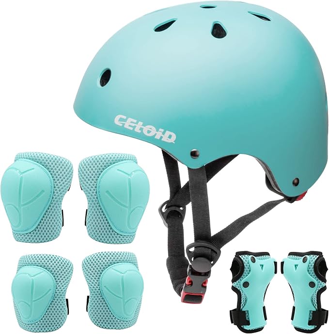 Kids Bike Skateboard Helmet Pad Set,Toddler Cyling Protective Gear Knee & Elbow Pads Wrist Guards for 5-8-10-12-14-16 Years Girls Boys Bicycle Scooter Roller Skate Inline Skating Rollerblading