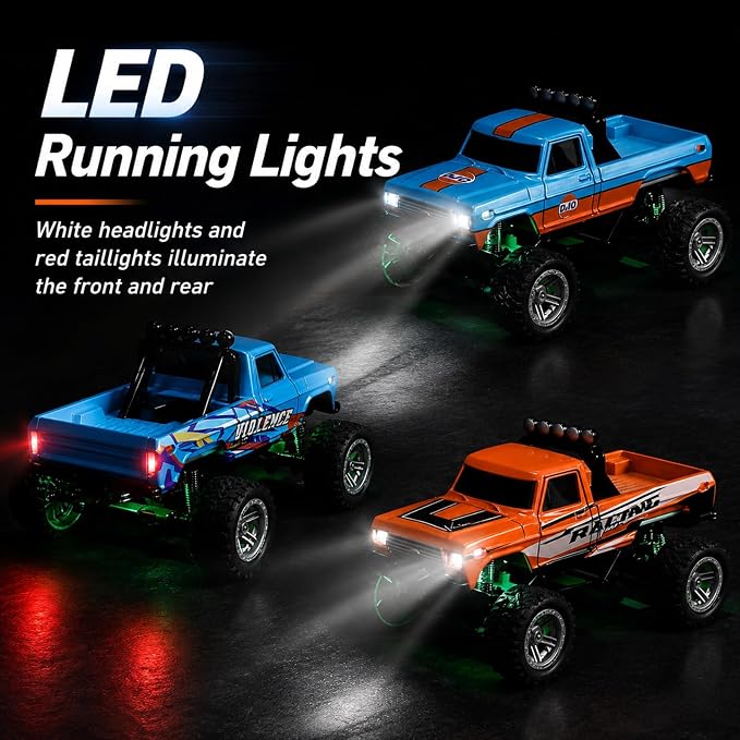1:64 Scale Mini Remote Control Monster Truck with Trailer | 2.4GHz & App Dual Control, Alloy Mini RC Car with LED Lights, Portable Pocket Toy Car for Kids & Adults, Gift for Boys (Green)