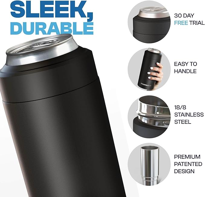 Frost Buddy Universal Can Cooler - Fits all - Stainless Steel Can Cooler for 12 oz & 16 oz Regular or Slim Cans & Bottles - Stainless Steel (Shake My Bones)
