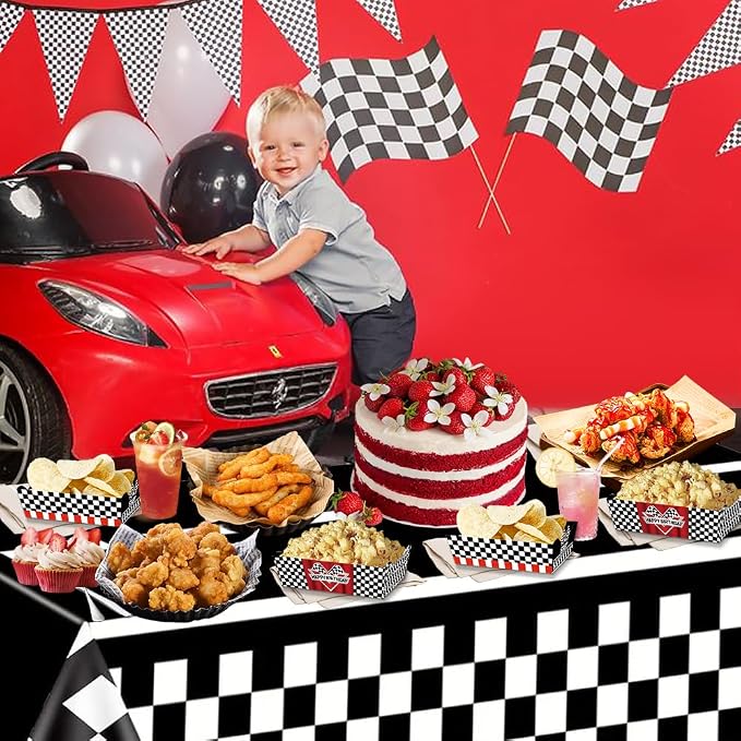 24 Pcs Racing Car Theme Food Trays Race Track Party Supplies Decorations Racing Sports Themed Dinnerware for Kids Boys Birthday Baby Shower Decor