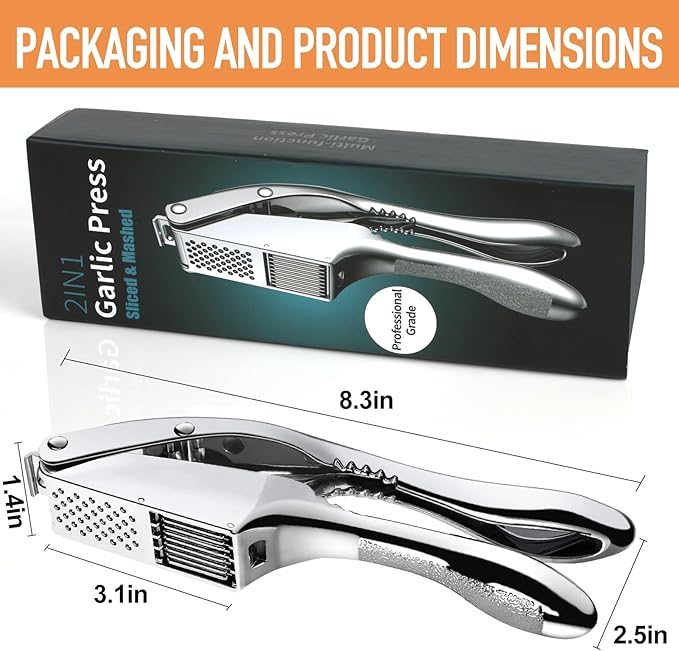 Garlic press and slicer 2 in 1,Effortlessly Crush, Slice, and Mince Garlic,with this Versatile Kitchen Tool - Perfect for Home Cooks and Professional Chefs Alike. (Pearl White)