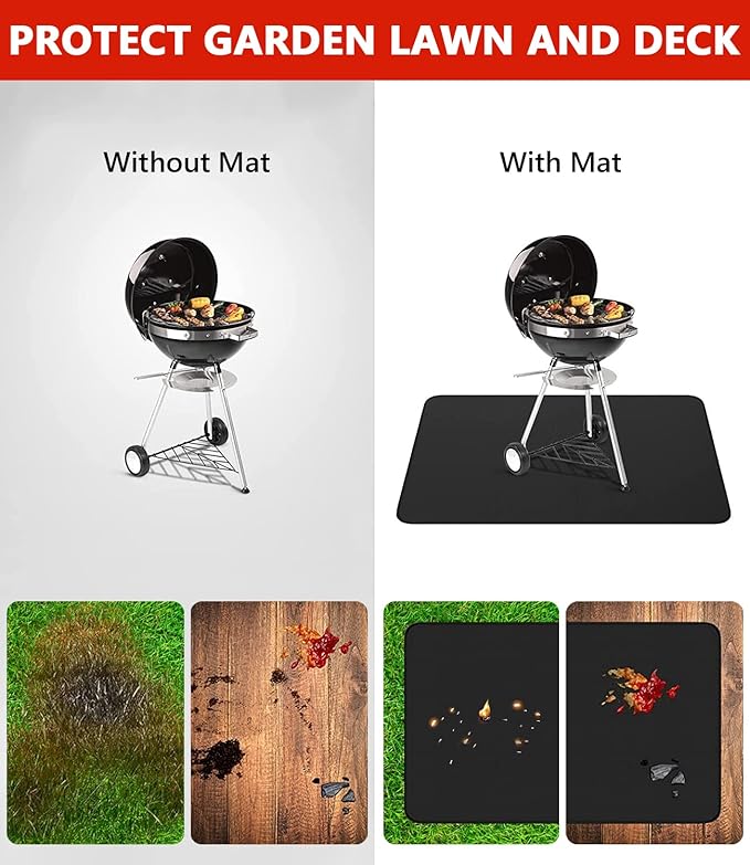 90 x 48 inch Under Grill Mats for Outdoor Grill, Double-Sided Fireproof Deck and Patio Protector Mat, Waterproof Oil-Proof BBQ Floor Pad Indoor Fire Pit Fireplace Mat