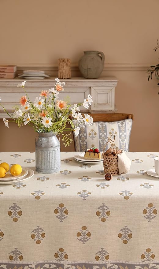 patdrea Designer Beige Long Tablecloth for Rectangle Table,Elegant Linen Floral Pattern French Table Cloth,Decor Cover Cloth for Kitchen Dining Christmas,Thanksgiving,Party,563"x94"-Istana a