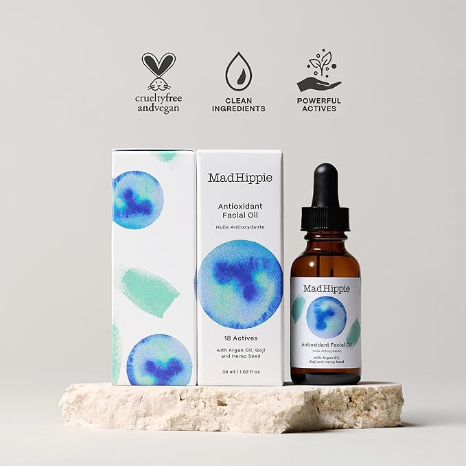 Mad Hippie Antioxidant Facial Oil with Vitamin C from Botanical Extracts, Non-Comedogenic Face Moisturizer, 1.02 Oz