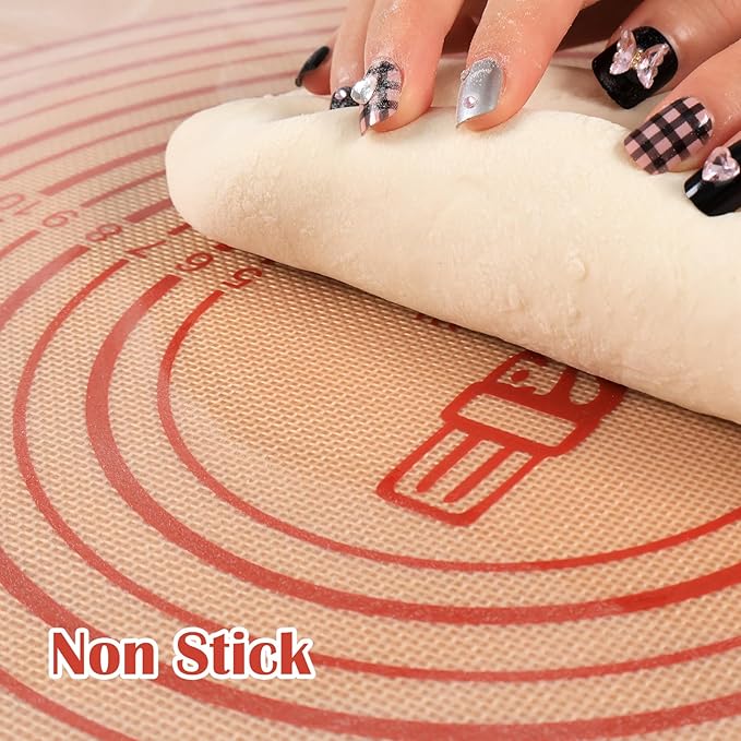 Extra Thick Silicone Pastry Mat Large for NonStick Silicone Baking Mat with Measurement，for Kneading, Fondant/Counter Pad, Dough Rolling, Silicon Cookie Sheet, Pie Crust Bake(16×24, Red)
