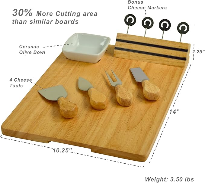 NCAA Illinois University Officially Licensed Fighting Illini Bamboo Cheese/Charcuterie Board with Ceramic Bowl, Knife Set & cheese Markers